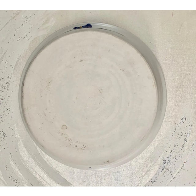 French Country Purple Iris Decorated Large Vintage 12" Studio Ceramic Flat Bowl / Platter For Sale - Image 3 of 4