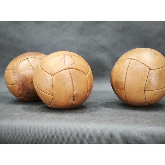 Czech Leather Medicine Balls, 1950s, Set of 3 For Sale - Image 4 of 10