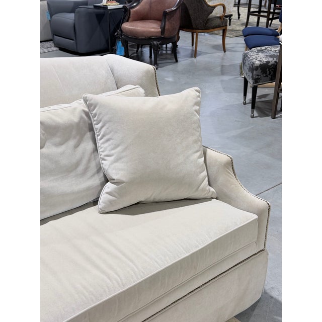 Early 21st Century Ethan Allen Classic Upholstered Skirted Sofa With Nailhead Trim For Sale - Image 5 of 9