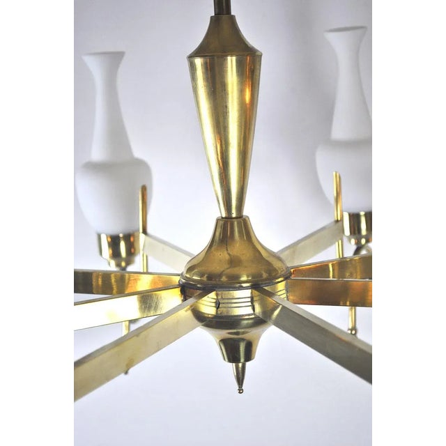 Mid-Century Brass and Opaline Glass Chandelier, 1950s For Sale - Image 9 of 15