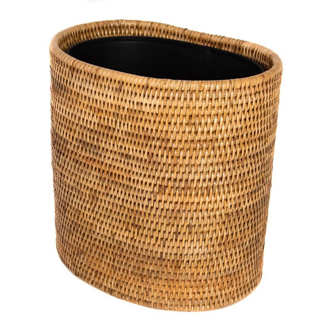 2020s Artifacts Rattan Oval Waste Basket with Metal Liner in Honey Brown - 11" For Sale - Image 5 of 8