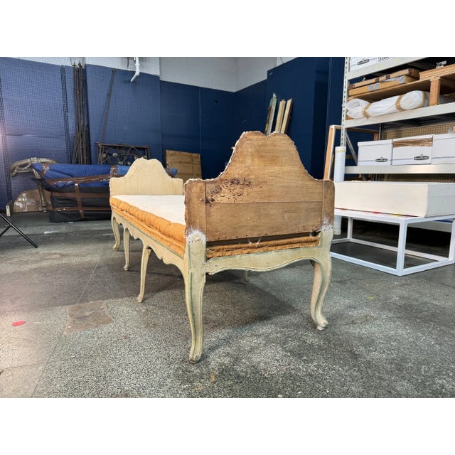French 18th Century Louis XV Painted Wood & Upholstered Bench For Sale - Image 3 of 6