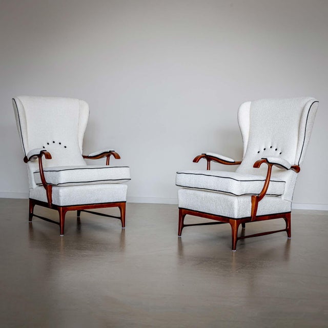 Mid-20th Century Pair of Wingback Armchairs, attr. to Paolo Buffa, Italy For Sale - Image 13 of 14