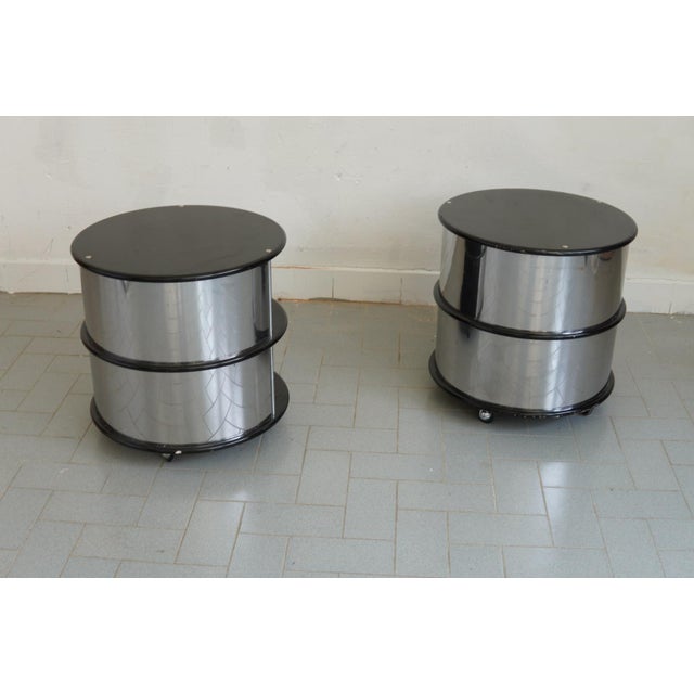 Bedside Tables in Chrome-Plated Steel and Plastic, Italy, 1970s, Set of 2, in Very Good conditions. Designed 1970 to 1979