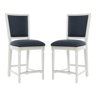 Counter Stool in Navy & Distressed White - a Pair For Sale