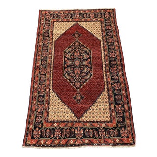 Rust Persian Senneh Herati Medallion Hand-Knotted Wool Rug - 4'2" X 6'7" For Sale