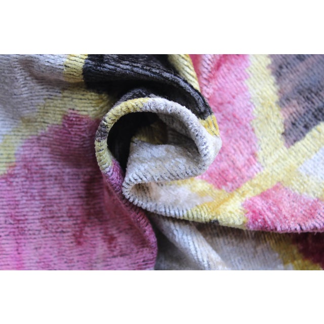 Contemporary Multi Color Handmade Velvet Ikat Pillow For Sale - Image 11 of 13