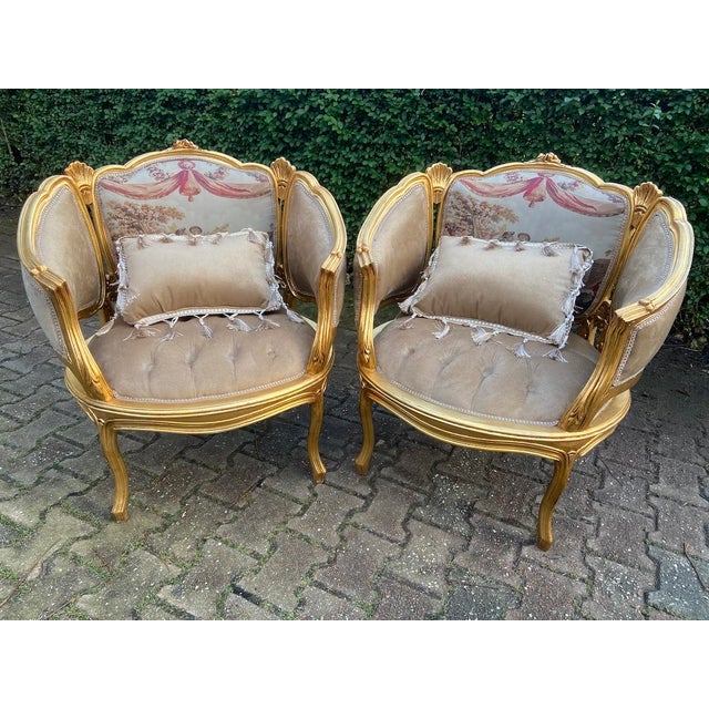 1940s French Louis XVI Gold Beige Sofa Set - 5 Pc For Sale - Image 4 of 18