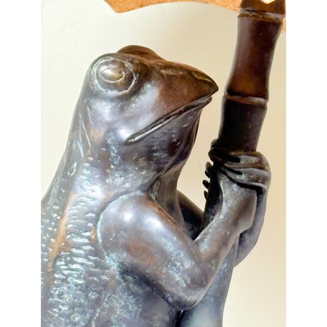 Late 20th Century Maitland-Smith Figural Frog Umbrella Lamp-Stone Based-Mosaic Shade-Sculptural Lighting For Sale In Salt Lake City - Image 6 of 11