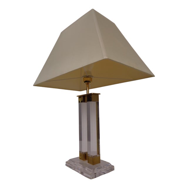 Hollywood Regency Acrylic Glass & Brass Table Lamp, Italy, 1970s For Sale