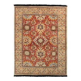 Rug & Kilim’s Kuba Style Rug in Red and Beige-Brown Floral Pattern For Sale