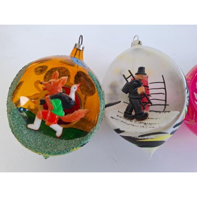 Vintage Czechoslovakian Glass Christmas Diorama Ornaments, 1960, Set of 6 For Sale - Image 14 of 18