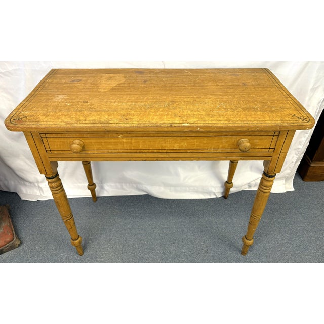 Farmhouse Primitive Farmhouse Handmade and Painted Pine Table With Drawer For Sale - Image 3 of 18