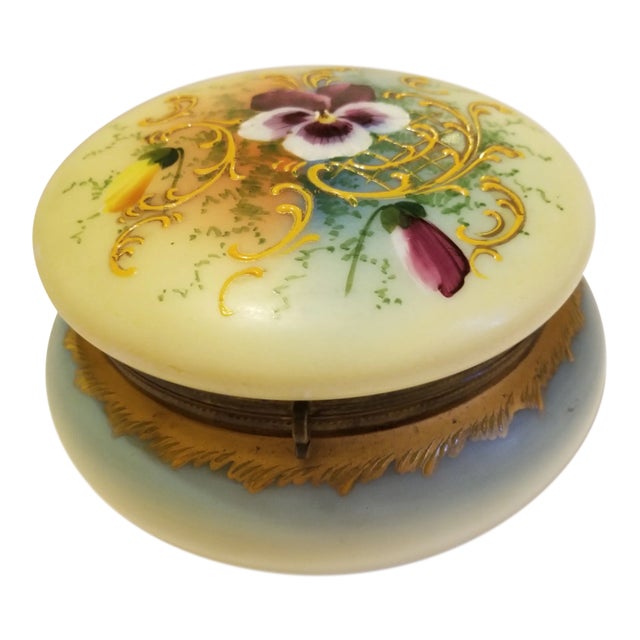 Antique Bohemian Glass Powder Jar Dresser Box For Sale