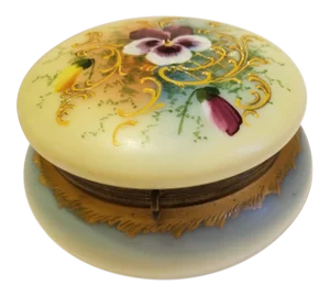 Antique Bohemian Glass Powder Jar Dresser Box