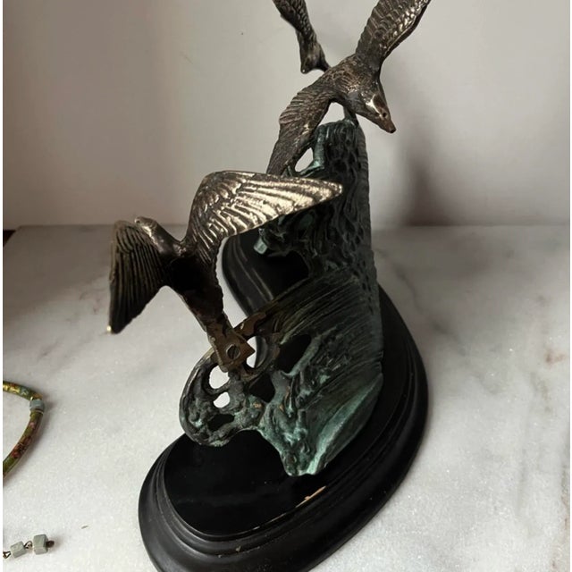 Vintage Bronze Sculpture of Three Seagulls in Flight Over a Wave For Sale - Image 11 of 12