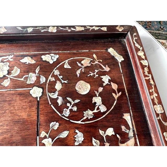 Antique Vietnamese Mother-of-Pearl Inlaid Hardwood Tray, C. 1880–1920 For Sale - Image 14 of 15