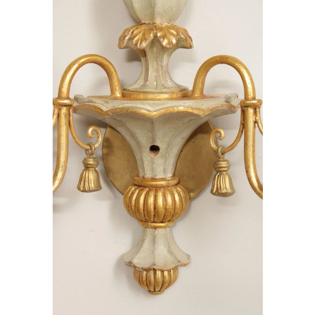 Italian Hollywood Regency Pair Parcel Gilt 2-Light Wall Sconces For Sale - Image 10 of 12