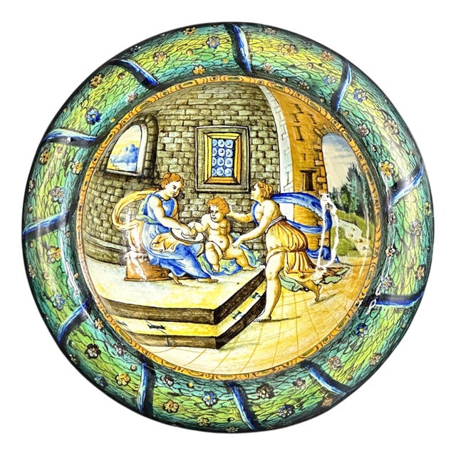 Italian Cantagalli Maiolica Charger with Istoriato Scene and Rooster Mark, 1890s For Sale