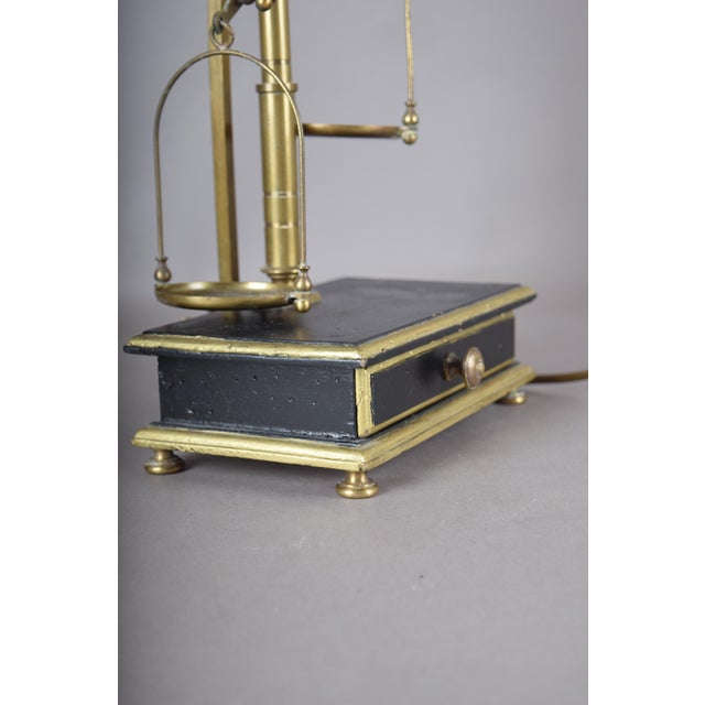 Brass Balance Scale Table Lamp with Drawer Base and Pleated Shade, 1950s For Sale - Image 10 of 14