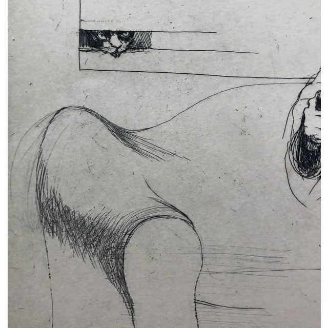 1965 Sigmund Abeles Self Portrait With Cats Etching For Sale - Image 4 of 9