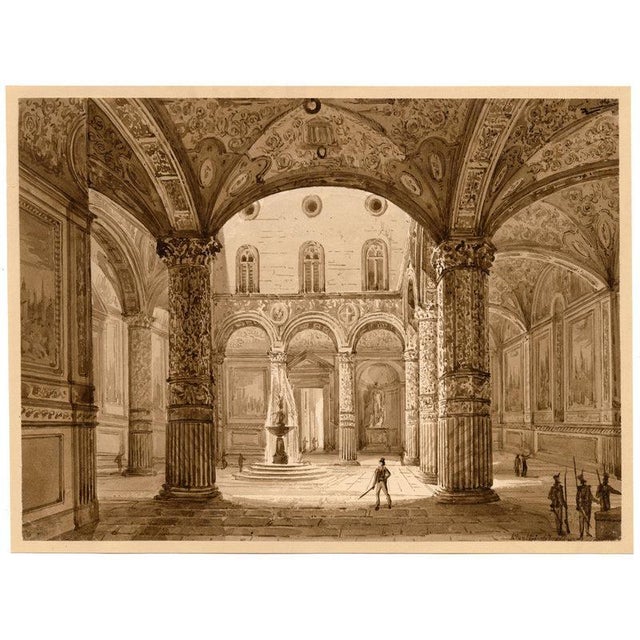 Friedrich Wilhelm Moritz, Courtyard of Palazzo Vecchio, Florence, 1800s, Watercolor For Sale - Image 4 of 7