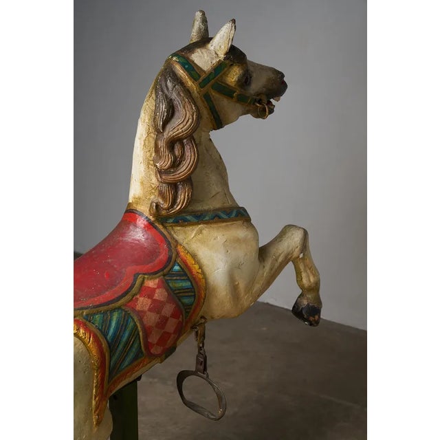 Antique Hand-Painted Wooden Carousel Horse with Saddle, 1920s For Sale - Image 11 of 12