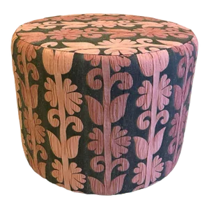 Newly Made, Pink and Grey Striped Stylised Floral Upholstered Footstool