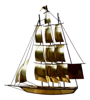 Signed Jere Vintage Mid Century Brass Onyx Three Mast Sailing Yacht Boat Sculpture