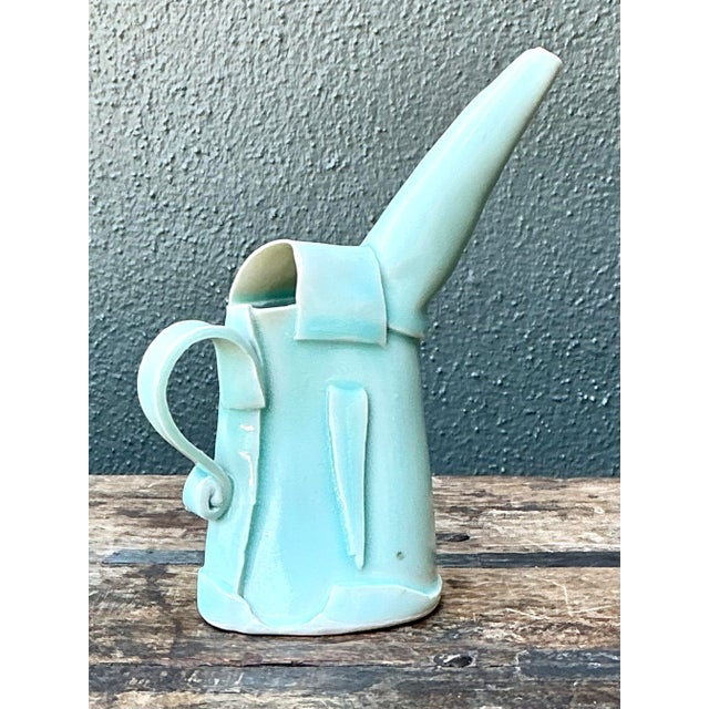 Vintage Aqua Abstract Ceramic Pitcher For Sale - Image 12 of 12
