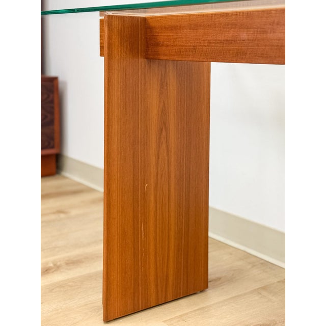 Wood Vintage MCM Danish Teak Puzzle Console Table, Glass Top Mid Century, Entry Table, Danish Modern Sofa Table For Sale - Image 7 of 17