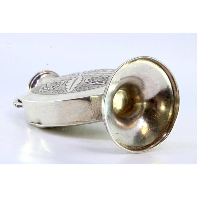Canteen-Shaped Silver Jug with Floral Reliefs and Cut-Out Handles For Sale - Image 6 of 8