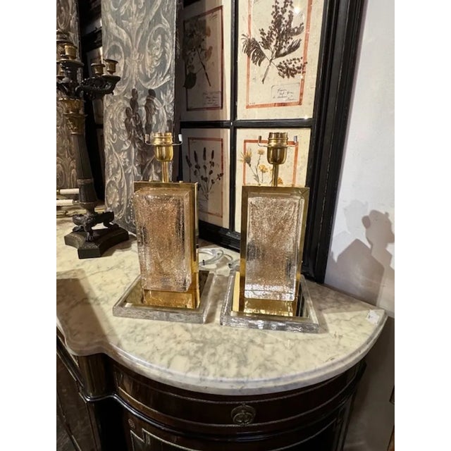Gold Pair of Modern Gold Dust Murano Block Lamps For Sale - Image 8 of 8