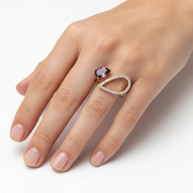 Not Yet Made - Made To Order Pear Amethyst 14k Gold Ring, Size 7.5 For Sale - Image 5 of 10