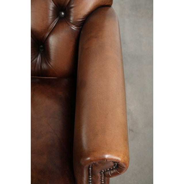 Animal Skin Chesterfield Armchair in Brown Cow Leather For Sale - Image 7 of 13