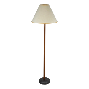 1960s Danish Modern Teak Lamp With Bulbous Ceramic Base