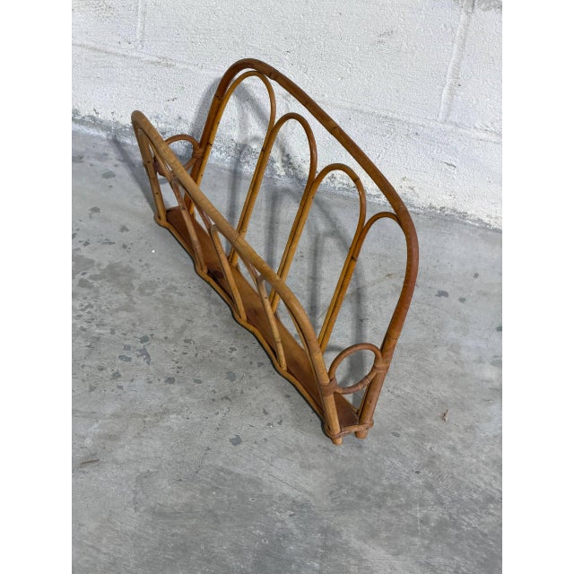 Vintage Boho Rattan Magazine Rack Newspaper Holder Scandinavian Style For Sale In Los Angeles - Image 6 of 9