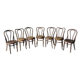 Bentwood Oak Café Chairs W/ Rose Floral Seats, 1933 World's Fair — Set of 7 For Sale
