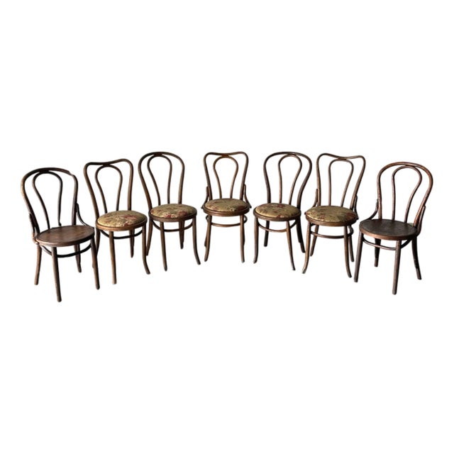 Bentwood Oak Café Chairs W/ Rose Floral Seats, 1933 World's Fair — Set of 7 For Sale