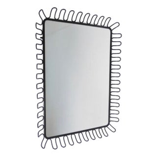 Vintage Sculptural Black Metal Wall Mirror with Graphic Wavy Frame from Ikea, 1980s For Sale
