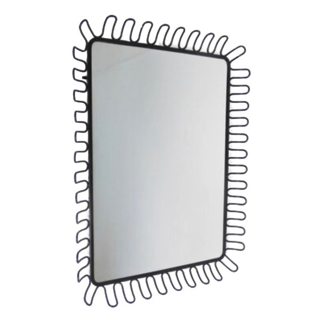 Vintage Sculptural Black Metal Wall Mirror with Graphic Wavy Frame from Ikea, 1980s For Sale