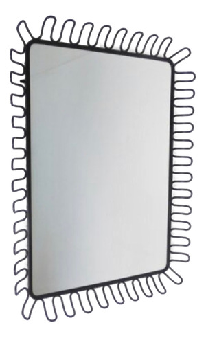 Vintage Sculptural Black Metal Wall Mirror with Graphic Wavy Frame from Ikea, 1980s