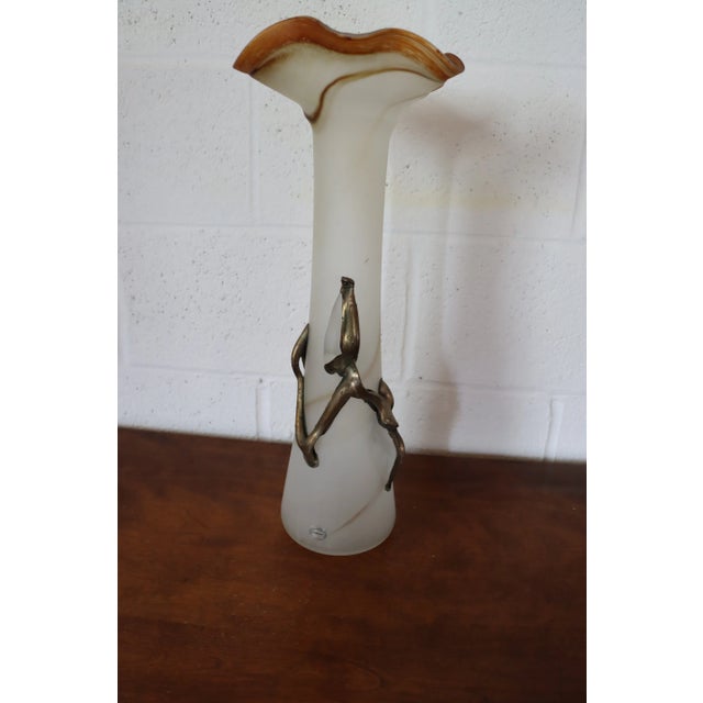 Brown Filip Ravert Style Romania Romblast Art Glass Pitcher With Bronze Overlay For Sale - Image 8 of 10