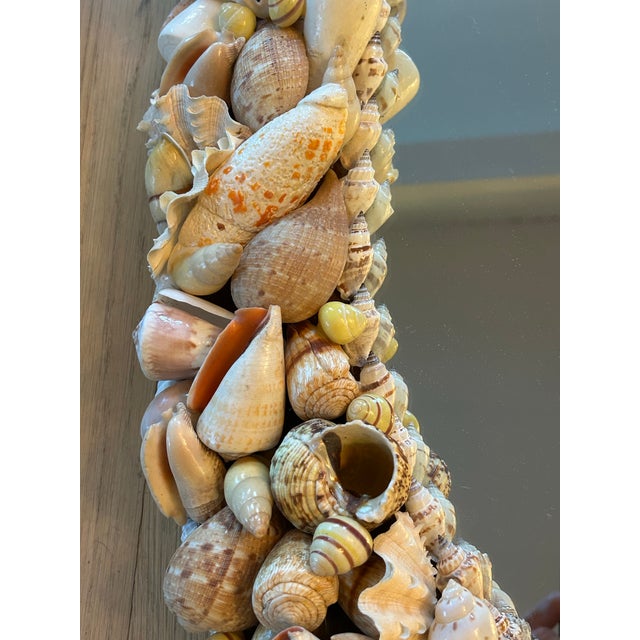 Nautical Mid 20th Century Coastal Palm Beach Shell Encrusted Oval Mirror For Sale - Image 3 of 8
