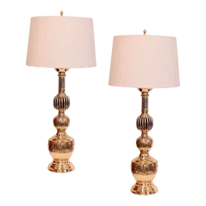 Large Chinese Brass Prickets Adapted Into Lamps - a Pair
