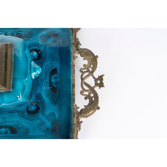 Gilded Bronze and Turquoise Enameled Earthenware Inkstand by Theodore Deck For Sale - Image 5 of 10