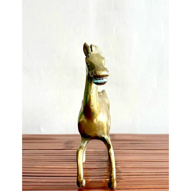 Late 20th Century Vintage Boho Brass Running Horse Sculpture For Sale - Image 5 of 7
