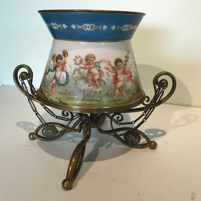 Large Antique Decorative Satin Glass Cache Pot Jardiniere circa 1880 France or Austria Flared bell shaped art glass...