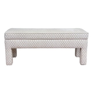 Vintage Trellis Lattice Pattern Upholstery Parsons Bench For Sale
