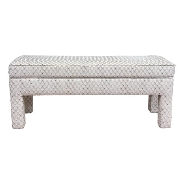 Vintage Trellis Lattice Pattern Upholstery Parsons Bench For Sale